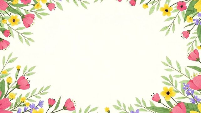 Cute Pastel Spring Flower Border Animation with Copy Space