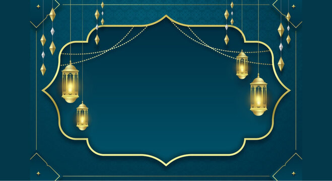 Elegant Ramadan Kareem background with golden lanterns and ornaments