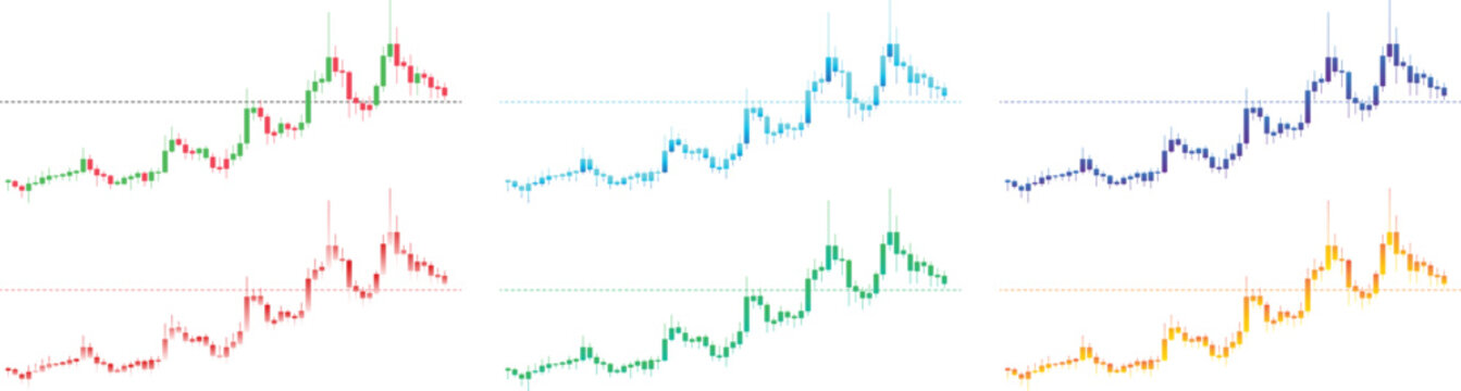 Candlestick stock market trading chart vector set