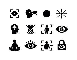  Focus and Attention. Filled icon set of Focus and Attention: focus target, attention beam,