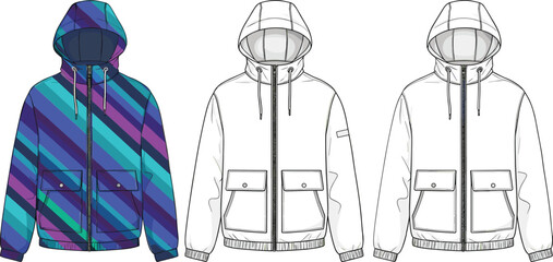 Hooded sweatshirts with zippers and pockets colorful striped © Shamim creative 
