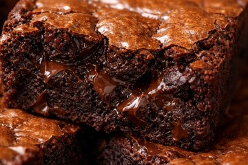 Fototapeta premium Decadent fudgy chocolate brownies with melted chocolate chunks
