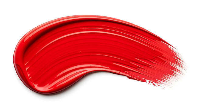 Vibrant red paint stroke on white background isolated on a transparent background