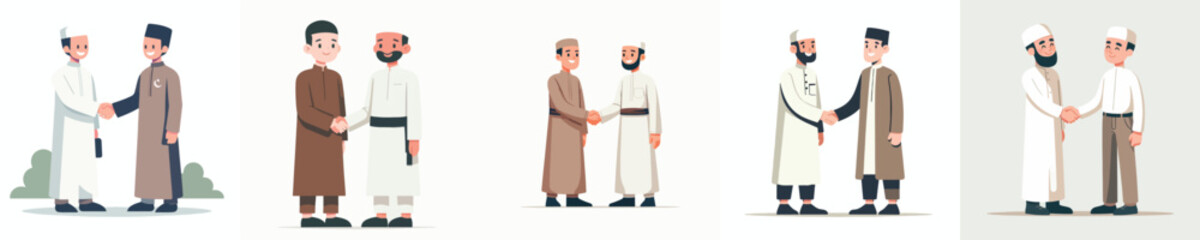 vector of a Muslim man shaking hands with another Muslim man