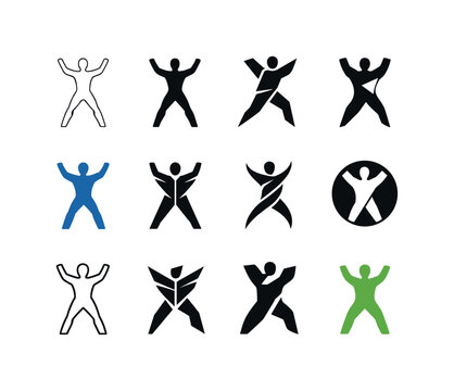    full-body workout. Icon set. Set Logo of full-body workout: human body in motion. harmonious logo variations of the same emblematic concept,