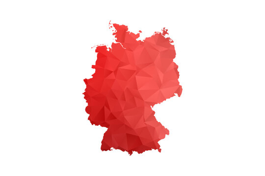 Germany Map - Polygon Style Vector Illustration in Red Gradient, Low Poly Geometric Design, Isolated on White Background, Perfect for Infographics, Reports, and Educational Materials.