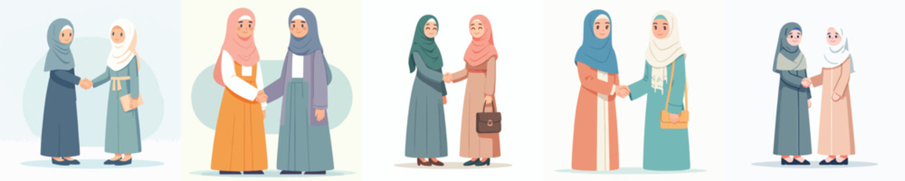 vector of a Muslim woman shaking hands with another Muslim woman