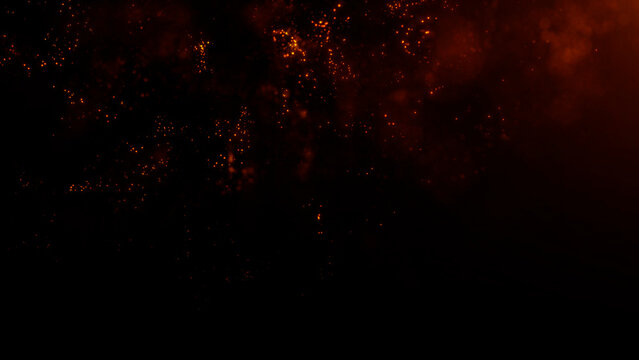 Hot glowing orange sparks and ember particles in dark smoky atmosphere. Intense fire energy texture with dramatic light and cinematic heat mood, abstract glowing background, high detail 4K image.