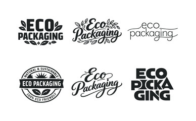 Fototapeta premium Eco packaging lettering. Set lettering. harmonious lettering variations of the same emblematic concept, each with different