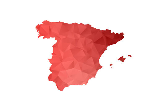 Spain Map - Polygon Style Vector Illustration in Red Gradient, Low Poly Geometric Design, Isolated on White Background, Perfect for Infographics, Reports, and Educational Materials.