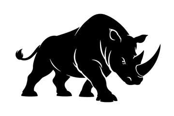 Obraz premium Charging Rhino Silhouette Isolated on White Background