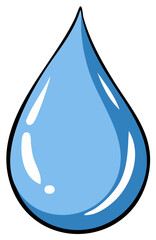 A simple cartoon illustration of a single blue water drop with shiny highlights and a bold outline