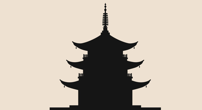 Black silhouette of a pagoda temple.