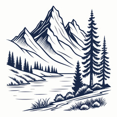 Minimal Mountain Peaks Layered Landscape Pin Design