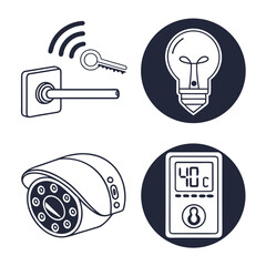 Smart Home Icons Minimalist Set Thermostat Security