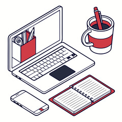 Modern Office Essentials Icon Bundle Laptop Notebook