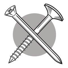 Nail and screw crossed, representing construction, repair, and DIY projects.