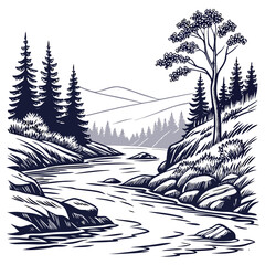 Flowing River Between Rocky Banks - Natural Landscape