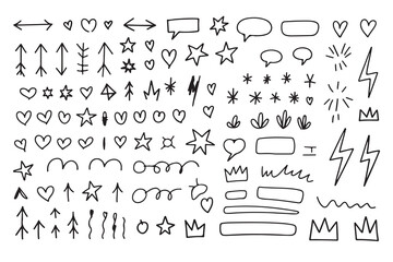 Fototapeta premium Set of hand drawn doodle design elements in black isolated on white background for creative design