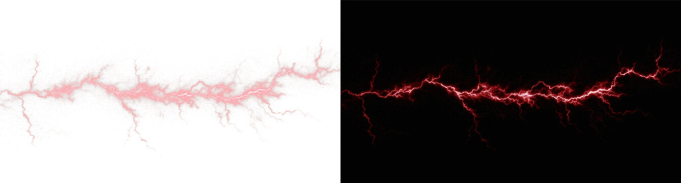 Vibrant red lightning bolts electrify backgrounds energetic discharge natural weather phenomenon dynamic plasma overlay effect

