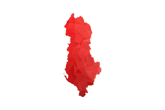 Albania Map - Polygon Style Vector Illustration in Red Gradient, Low Poly Geometric Design, Isolated on White Background, Perfect for Infographics, Reports, and Educational Materials.