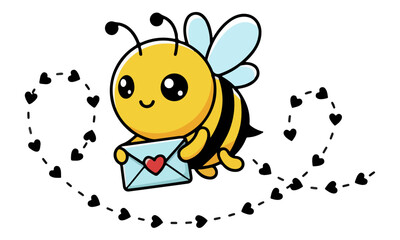 Obraz premium Cute Cartoon Bee Flying with Love Letter Envelope Vector Illustration