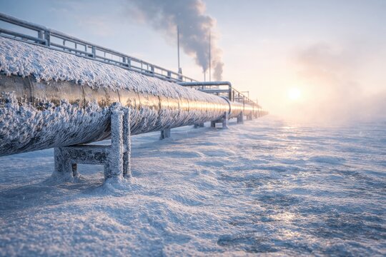 Arctic Oil Pipeline in &minus;40&deg;C Extreme Winter Frost