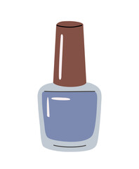 Obraz premium Flat illustration of a nail polish bottle with brown cap and muted periwinkle blue polish. Clean minimalist cosmetic design isolated on transparent background.
