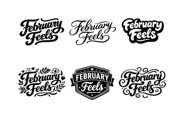 Obraz premium February Lettering Styles. February feels. Set lettering. harmonious lettering variations of the same emblematic concept, each with different
