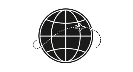 Globe with airplane flying around it.