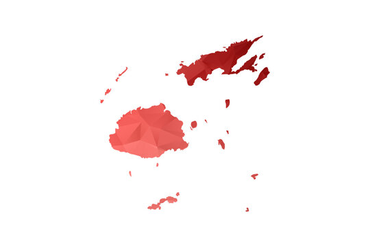 Fiji Map - Polygon Style Vector Illustration in Red Gradient, Low Poly Geometric Design, Isolated on White Background, Perfect for Infographics, Reports, and Educational Materials.