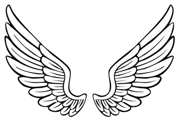 Obraz premium Monochrome graphic illustration of elegant soaring feathered wings symbolizing heavenly aspiration and freedom