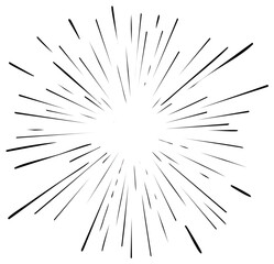 Obraz premium Dynamic burst of thin black lines radiating outwards from a central bright white light source