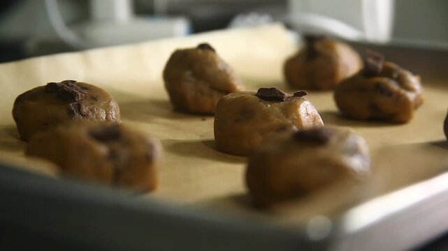 Raw cookies on a tray ready for baking