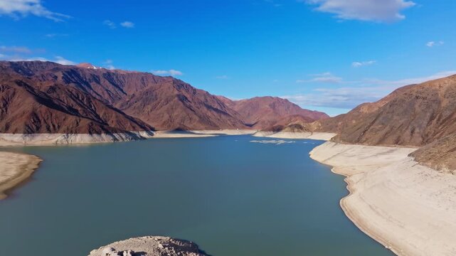 Aerial view of Orto Tokoy reservoir in Kyrgyzstan at sunny day