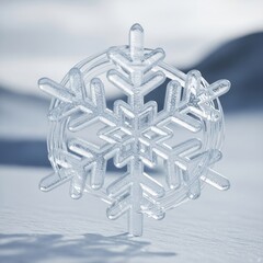 Obraz premium Translucent snowflake ornament, crisp focus on snowy background