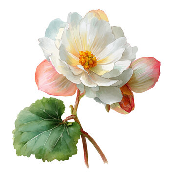 Begonia Flower, watercolor clipart vector, isolated on a white background.