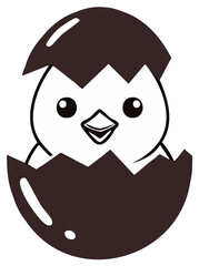 Obraz premium Adorable cartoon chick hatching from a dark brown egg with a cheerful expression