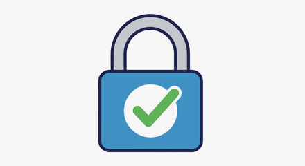 Blue padlock with green checkmark.