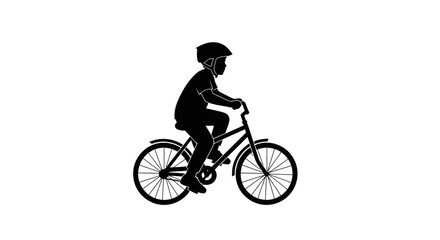 Obraz premium Young Boy Riding Bicycle Silhouette Profile.