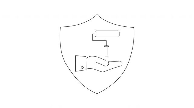 Shield Icon with Paint Roller and Hand Symbol Animation.