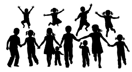 Obraz premium Silhouettes of Happy Children Playing Together.