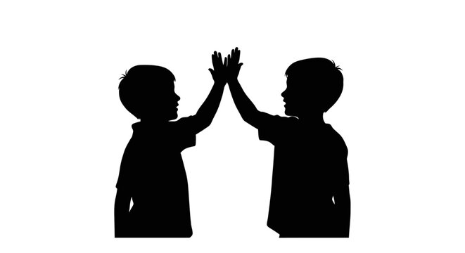 Two Children Silhouettes High Fiving Each Other.