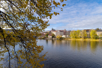 From the Vltava River, a view of Old Town in Prague