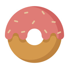 Pink glazed donut with sprinkles icon illustration isolated on transparent background.