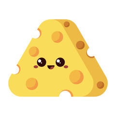 Cute cheese wedge cartoon character with holes isolated on transparent background.