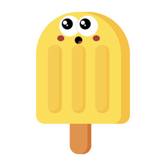 Cute yellow popsicle ice cream character with big eyes isolated on transparent background.
