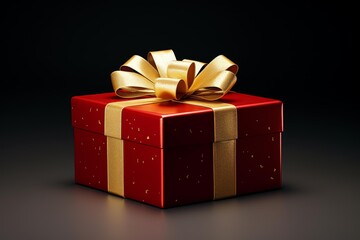 Obraz premium Red present box tied with a shiny gold ribbon and bow, symbolizing celebration