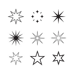 Black and white starburst illustrations featuring geometric shapes with varied designs sharp lines and dynamic burst effects isolated on a clean background