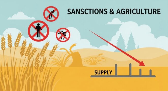 A wheat field with a red arrow pointing downwards, indicating a decrease in supply.